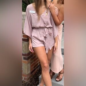 LuLus Pink Silk Tie Waist Romper